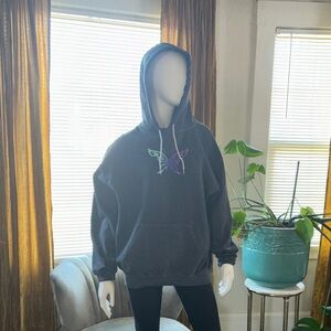 Urban Outfitters Charcoal Hooded Sweatshirt with Pastel Butterfly Graphic